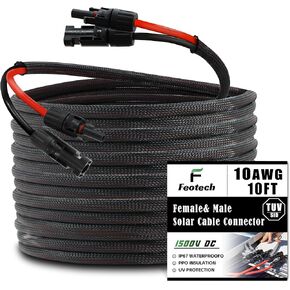 Twin Wire 75FT Solar Extension Cable - 10AWG(6mm²) Solar Panel Connector, with 6 Pairs-IP67-Male/Female Solar connectors for Outdoor Automotive RV Boat Marine Solar Panel- Black & Red