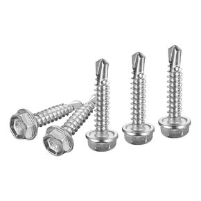 #10x1" Hex Washer Head Self Drilling Screws - 50Pack - Good for Machine - 304 Stainless Steel - Self Tapping Sheet Metal Screws