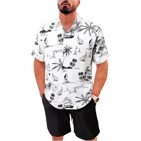 Floerns Men's Two Piece Outfit Short Sleeve Button Down Shirt and Shorts Set