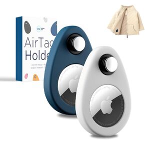 AirTag Holder for Kids, Hidden Design (2-Pack) Anti-Removal AirTag Silicone Case with Pins, Suitable for Children, Elderly, Pets, Luggage. (Navy Blue, White)