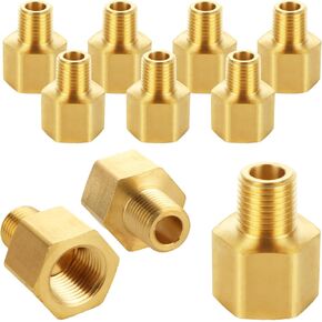 10 PCS Brass Pipe Fittings, 1/4" NPT Male to 3/8" NPT Female Pipe Longer Fitting Converter Adapter, Brass Extension Pipe Nipple Connector
