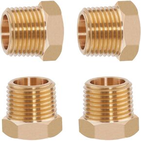 4PCS Heavy Duty Brass Reducer Hex Bushing, 1" NPT Male to 3/4" NPT Female, Threaded Reducing Pipe Fitting Adapter, 1200 PSI, Ideal for Plumbing, Fuel Lines, and Pneumatic Systems