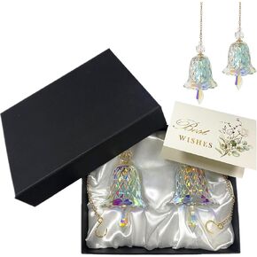 Crystal Bell Ornaments Suncatchers Rainbow Maker, Set of 2 Glass Wind Chimes Hanging Pendant for Home Decor, Gift for Christmas Birthday Valentine Mother's Day (Clear)