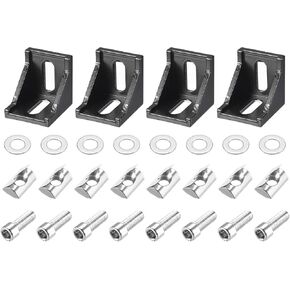 uxcell 4Set Inside Corner Bracket Gusset Kits, 38x38x35mm 4040 Angle Connector for European 4040 Series Aluminum Profile (Black/ 8 x T Spring Nuts & Hex Socket Bolts & Washers)