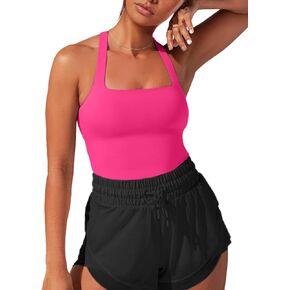 FlexLux Womens Square Neck Longline Sports Bra Racerback Yoga Bra Workout Crop Tank Tops with Built in Bra
