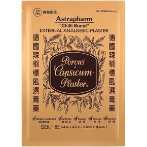 Chilli Brand External Analgesic Plaster Porous Capsicum Plaster Minor Aches and Pain Relief HOT Patch, 3.4" x 4.5" Sheet(5 Pack of 5)