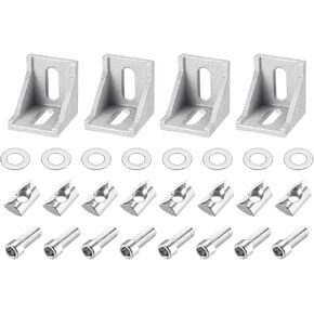uxcell 4Set Inside Corner Bracket Gusset Kits, 38x38x35mm 4040 Angle Connector for European 4040 Series Aluminum Profile (Black/ 8 x T Spring Nuts & Hex Socket Bolts & Washers)