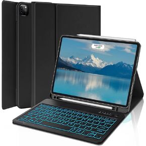 FARYODI Keyboard Case for iPad Air 13 Inch (M2, 2024) & iPad Pro 12.9 (6th/5th/4th/3rd Gen), Detachable Wireless Bluetooth Keyboard, Smart Folio Cover with S Pen Holder, 7 Color Backlit, Black