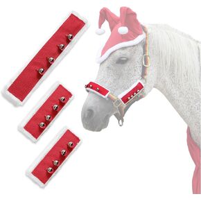 Fleece Horse Santa Halter Bridle Cover with Jingle Bell for Christmas Parade