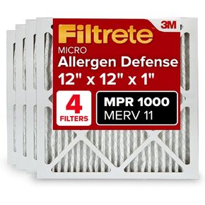 Filtrete 12x12x1 AC Furnace Air Filter, MERV 11, MPR 1000, Micro Allergen Defense, 3-Month Pleated 1-Inch Electrostatic Air Cleaning Filter, 4 Pack (Actual Size 11.81x11.81x0.81 in)