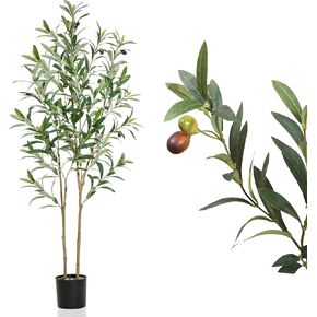 Artificial Olive Tree 4ft Tall with Natural Wood Trunk and Lifelike Fruits,Faux Silk Plant for Home Office Decor Indoor Faux Tree