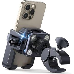 Bike Phone Holder Mount [Military Anti Vibration] 2024 Universal Motorcycle Phone Mount Handlebar Clamp for Electric Scooter, Mountain, Dirt Bike, Compatible with Phone 4-7.2"