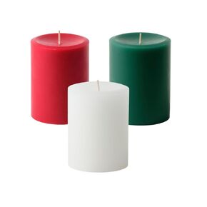 Holiday Collection: Assorted 3" x 4" Scented Pillar Candles - Red, Green, White (Mistletoe, Bayberry, Apples and Cinnamon Scents) - Handmade, Ideal Holiday Gift