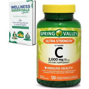 Vitamin C | 2,000 mg | Immune Boosters for Adults | 120 Capsules (2 Month Supply), Vitamina C | Cardiovascular & Bone Support | Spring Valley | VIT C | Ultra Strength | Vegan & Vegetarian