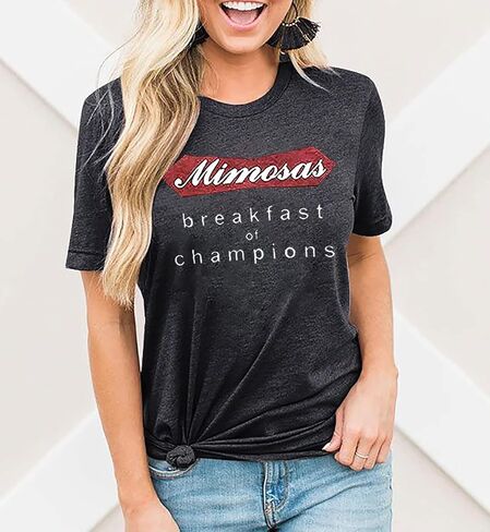 Mimosas Breakfast of Champions T-Shirt for Women Drinking Party Short Sleeve Tees Casual Letter Print Tee Tops in Saudi Arabia