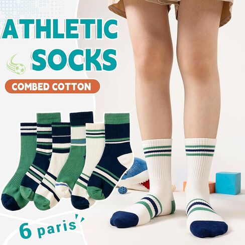 Eyean Kids Boys Athletic Socks Basketball Sport Cotton Breathable Crew Youth Casual Socks 6 Pairs in Saudi Arabia