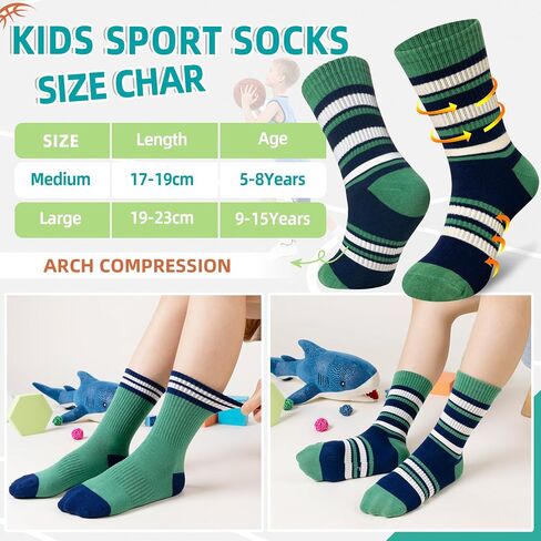 Eyean Kids Boys Athletic Socks Basketball Sport Cotton Breathable Crew Youth Casual Socks 6 Pairs in Saudi Arabia