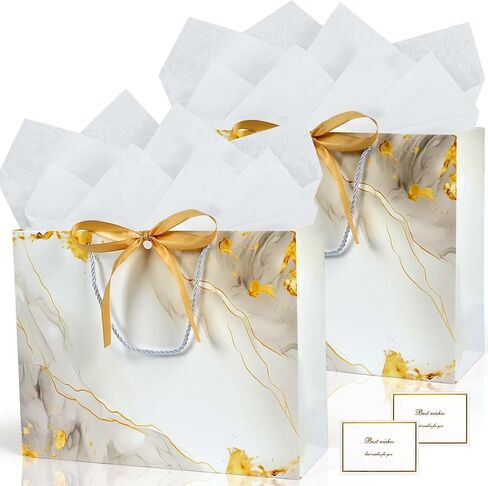 MAMUNU Pink Gift Bags, 2PCS 13" Large Gift Bags with Tissue Paper and Greeting Cards, Gift Bags with Handles Bow for Women Girls, Pink Gift Bags for Birthday Wedding Bridal Baby Shower Anniversaries in Saudi Arabia