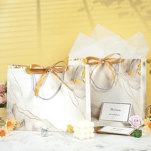 MAMUNU Pink Gift Bags, 2PCS 13" Large Gift Bags with Tissue Paper and Greeting Cards, Gift Bags with Handles Bow for Women Girls, Pink Gift Bags for Birthday Wedding Bridal Baby Shower Anniversaries in Saudi Arabia