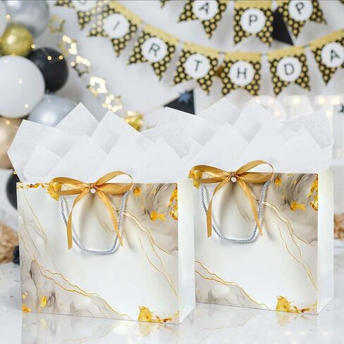 MAMUNU Pink Gift Bags, 2PCS 13" Large Gift Bags with Tissue Paper and Greeting Cards, Gift Bags with Handles Bow for Women Girls, Pink Gift Bags for Birthday Wedding Bridal Baby Shower Anniversaries in Saudi Arabia