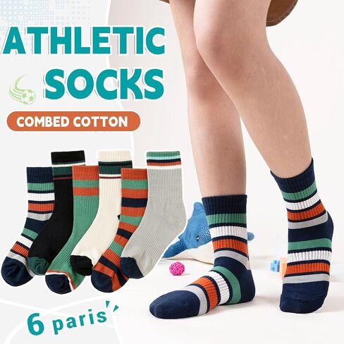 Eyean Kids Boys Athletic Socks Basketball Sport Cotton Breathable Crew Youth Casual Socks 6 Pairs in Saudi Arabia