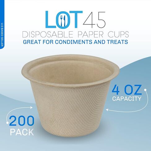 Lot45 Sustainable Small Paper Portion Cups - 2oz Condiment Container Paper Souffle Cups, 200ct Disposable Medicine Cups in Kuwait