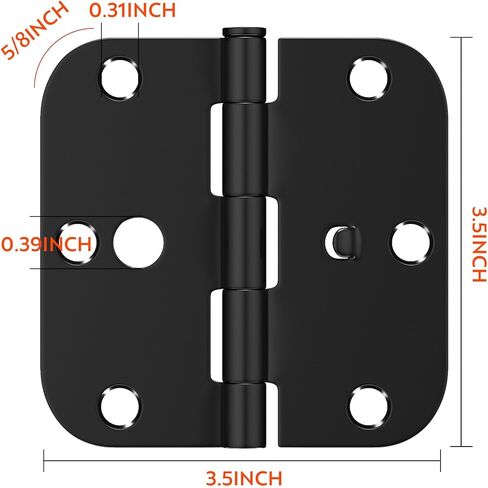 Haidms 3Pack Black Door Hinges 4 Inch Security Hinges with 5/8 Inch Radius Corner Door Hinges Black Matte for Exterior Door Removable Pin for Doors Reversible Full Mortise Combination Hardware in Saudi Arabia