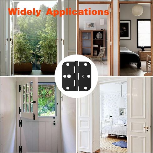 Haidms 3Pack Black Door Hinges 4 Inch Security Hinges with 5/8 Inch Radius Corner Door Hinges Black Matte for Exterior Door Removable Pin for Doors Reversible Full Mortise Combination Hardware in Saudi Arabia