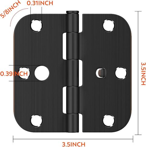 Haidms 3Pack Black Door Hinges 4 Inch Security Hinges with 5/8 Inch Radius Corner Door Hinges Black Matte for Exterior Door Removable Pin for Doors Reversible Full Mortise Combination Hardware in Saudi Arabia