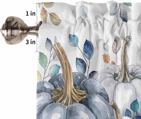 Fall Valances for Windows/Kitchen/Living Room/Bathroom Decor, Autumn Blue Orange Pumpkin Rod Pocket Valance Curtains, Fall Thanksgiving Eucalyptus Leaves Short Curtain Window Treatment 54x18 Inch in Saudi Arabia