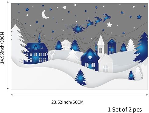 funlife Winter Hut Decorative Stained Window Decal, Double Sided Thickened Static Cling Glass Covering for Bathroom Glass Window Decor, Santa Claus and Deers 23.62"x14.96" in Saudi Arabia