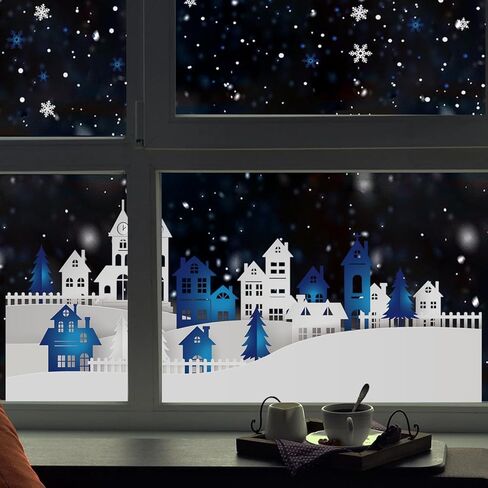 funlife Winter Hut Decorative Stained Window Decal, Double Sided Thickened Static Cling Glass Covering for Bathroom Glass Window Decor, Santa Claus and Deers 23.62"x14.96" in Saudi Arabia