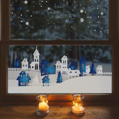 funlife Winter Hut Decorative Stained Window Decal, Double Sided Thickened Static Cling Glass Covering for Bathroom Glass Window Decor, Santa Claus and Deers 23.62"x14.96" in Saudi Arabia