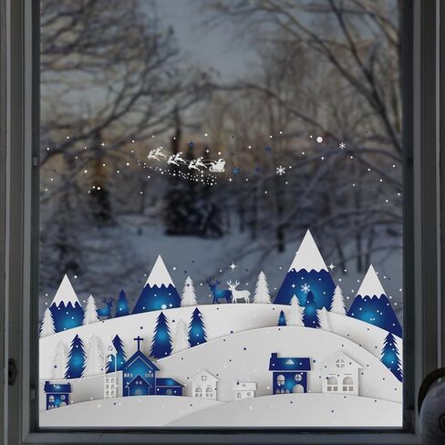funlife Winter Hut Decorative Stained Window Decal, Double Sided Thickened Static Cling Glass Covering for Bathroom Glass Window Decor, Santa Claus and Deers 23.62"x14.96" in Saudi Arabia