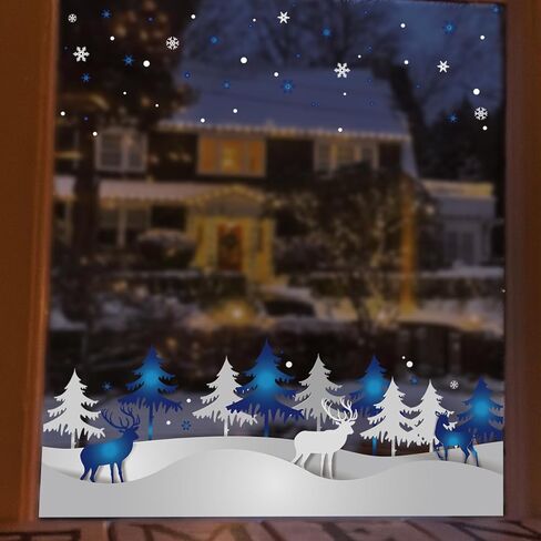 funlife Winter Hut Decorative Stained Window Decal, Double Sided Thickened Static Cling Glass Covering for Bathroom Glass Window Decor, Santa Claus and Deers 23.62"x14.96" in Saudi Arabia