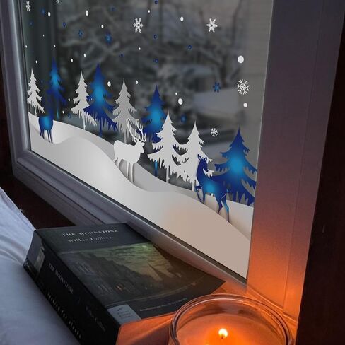 funlife Winter Hut Decorative Stained Window Decal, Double Sided Thickened Static Cling Glass Covering for Bathroom Glass Window Decor, Santa Claus and Deers 23.62"x14.96" in Saudi Arabia