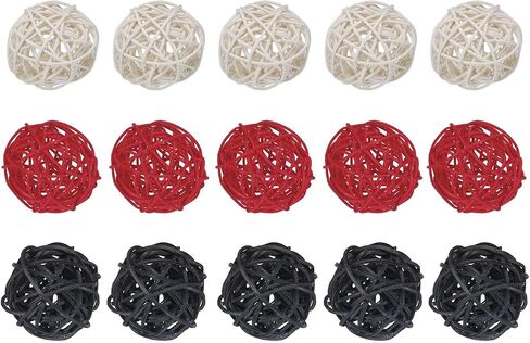 uxcell Set of 15 Pcs Wicker Rattan Balls 2 Inch Rattan Decorative Balls for Centerpiece Bowls Vase Fillers Home Decor Black,White,Red in Saudi Arabia