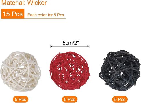 uxcell Set of 15 Pcs Wicker Rattan Balls 2 Inch Rattan Decorative Balls for Centerpiece Bowls Vase Fillers Home Decor Black,White,Red in Saudi Arabia