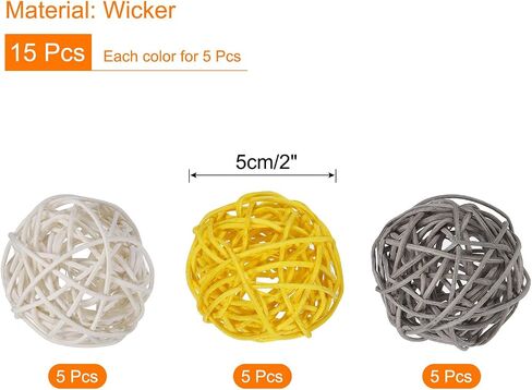 uxcell Set of 15 Pcs Wicker Rattan Balls 2 Inch Rattan Decorative Balls for Centerpiece Bowls Vase Fillers Home Decor Black,White,Red in Saudi Arabia