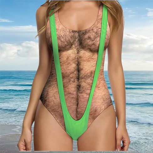 One Piece Swimsuits for Women Hairy Chest Bathing Suit Funny Novelty Fake Muscles Beachwear Borat Swimsuit in Saudi Arabia