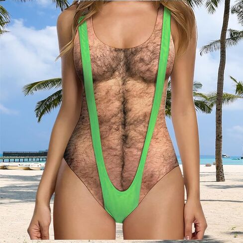 One Piece Swimsuits for Women Hairy Chest Bathing Suit Funny Novelty Fake Muscles Beachwear Borat Swimsuit in Saudi Arabia