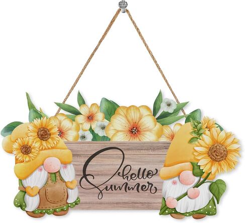 لافتة ديكور باب Hello Summer - تصميم علبة سقاية عباد الشمس مقاس 11.8 × 10.8، لوحة فنية جدارية لبيت المزرعة، لوحة خشبية معلقة للترحيب بالمنزل للمكتب المنزلي الصيفي والباب الأمامي in Saudi Arabia
