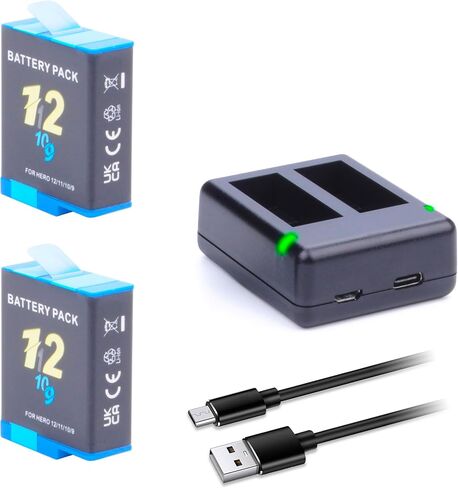 3-Pack Hero 12/11/10/9 Battery 2000mAh with 3-Channel USB-C Charger Power Fast Portable Accessory Fully Compatible with GoPro Hero 12, Hero 11, Hero 10, Hero 9 Black Sport Action Camera (AHDBT-901) in Saudi Arabia
