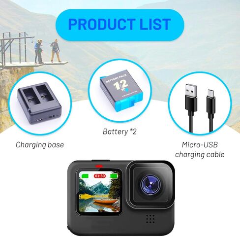 3-Pack Hero 12/11/10/9 Battery 2000mAh with 3-Channel USB-C Charger Power Fast Portable Accessory Fully Compatible with GoPro Hero 12, Hero 11, Hero 10, Hero 9 Black Sport Action Camera (AHDBT-901) in Saudi Arabia