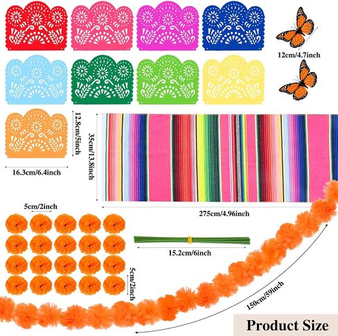65 Pcs Day of The Dead Decorations, Dia De Los Muertos Decor 50 Artificial Flowers,1 Marigold Garland,1 Mexican Party Banner,1 Table Runner,12 Monarch Butterflies Altar Decor for Diwali Party in Saudi Arabia