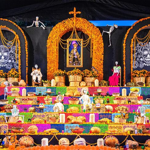 65 Pcs Day of The Dead Decorations, Dia De Los Muertos Decor 50 Artificial Flowers,1 Marigold Garland,1 Mexican Party Banner,1 Table Runner,12 Monarch Butterflies Altar Decor for Diwali Party in Saudi Arabia