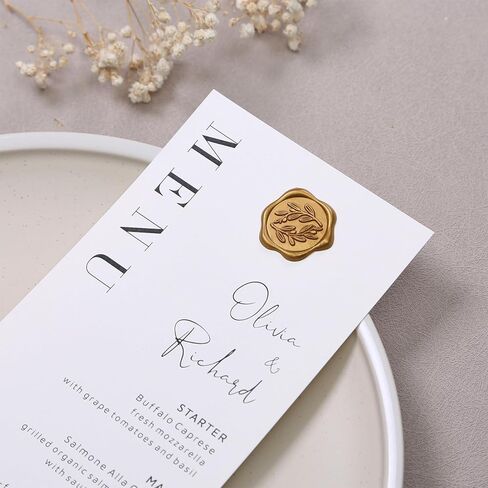 ملصقات ختم الشمع من UNIQOOO - ملصقات ختم على شكل ظرف دعوة زفاف من الأوكالبتوس، 50 قطعة من الملصقات الخضراء الطحلبية ذاتية اللصق، مثالية للدعوة، والكريسماس، وتغليف الهدايا، والحفلات in Kuwait