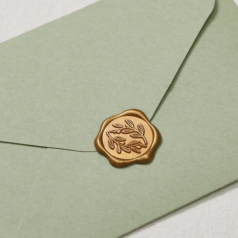 ملصقات ختم الشمع من UNIQOOO - ملصقات ختم على شكل ظرف دعوة زفاف من الأوكالبتوس، 50 قطعة من الملصقات الخضراء الطحلبية ذاتية اللصق، مثالية للدعوة، والكريسماس، وتغليف الهدايا، والحفلات in Kuwait