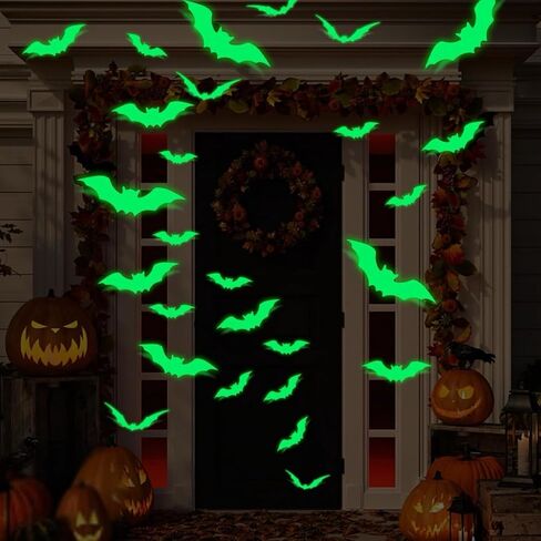 2 Pack 32pcs Glow in The Dark Halloween Luminous Bat Wall Decoration Halloween bat Stickers Removable Bat Wall Decor Glowing Window Clings for Scary Halloween Theme Party Decorations in Saudi Arabia