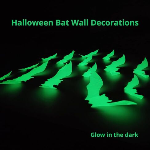 2 Pack 32pcs Glow in The Dark Halloween Luminous Bat Wall Decoration Halloween bat Stickers Removable Bat Wall Decor Glowing Window Clings for Scary Halloween Theme Party Decorations in Saudi Arabia